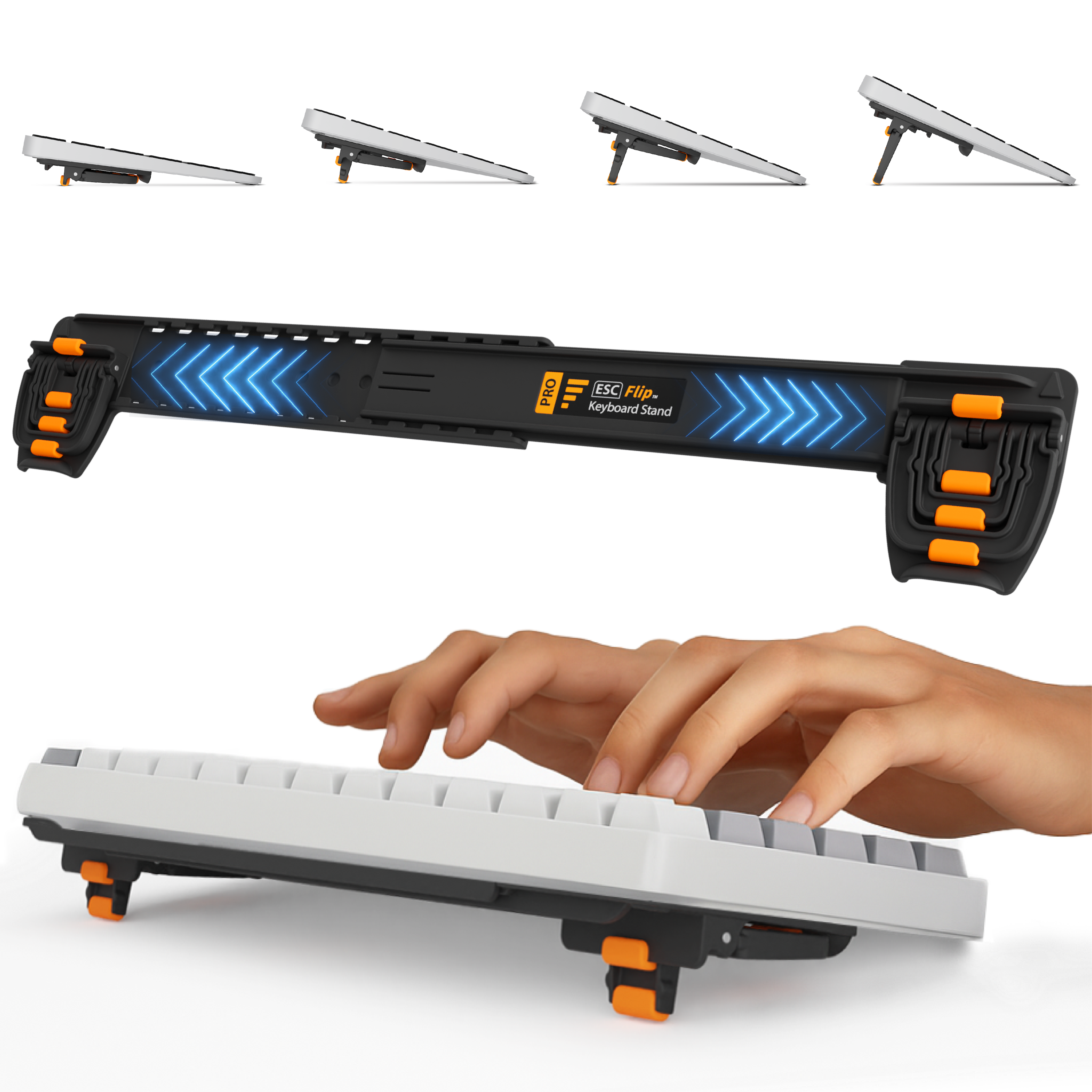 ESC Flip PRO Computer Keyboard Stand for Desktop, Adjustable Keyboard Riser Feet for Apple Magic Keyboard, Extendable Keyboard Holder Fits All Keyboards, Ergonomic Office Desk Accessories